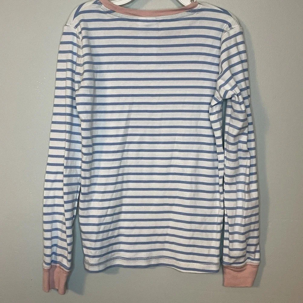 Mini Boden Pajama Top Shirt Girls 10 140cm Blue Striped Pink White Trim‎